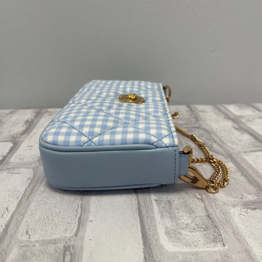 Versace Gold Medusa Quilted Shoulder Bag w/ Blue & White Check - NWT - Picture 4 of 11